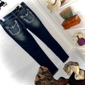 Miss Me Women's Embroidered Rhinestone Pocket Skinny Jeans SZ 28x32